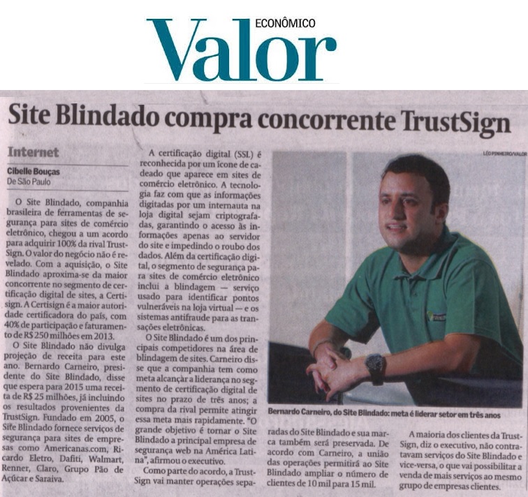 Site Blindado no Jornal Valor Econômico 22.09.2014