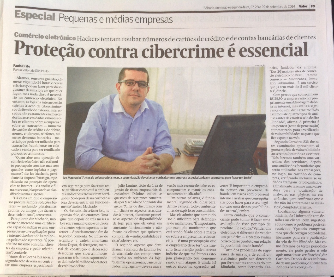 Site Blindado no Jornal Valor Econômico 29.09.2014