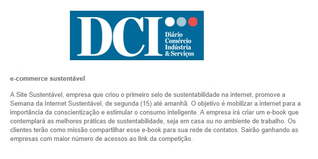 Site Sustentável no Jornal DCI online 19.09.2014