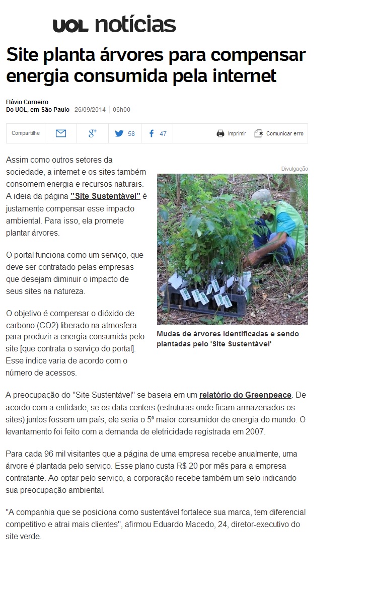 Site Sustentável no UOL 26.09.2014