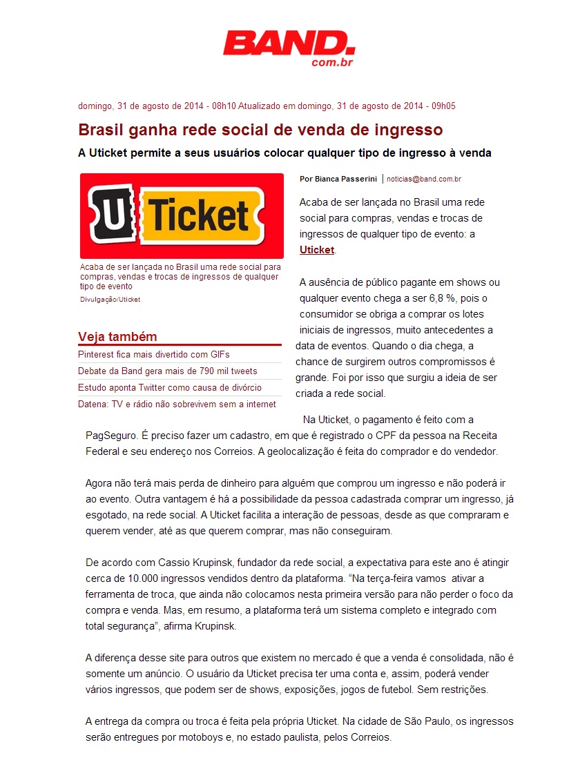 Uticket no Portal da Band