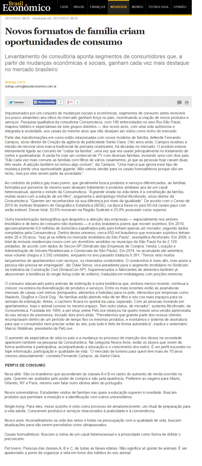Consumoteca no Brasil Econômico Online 25.11.2014