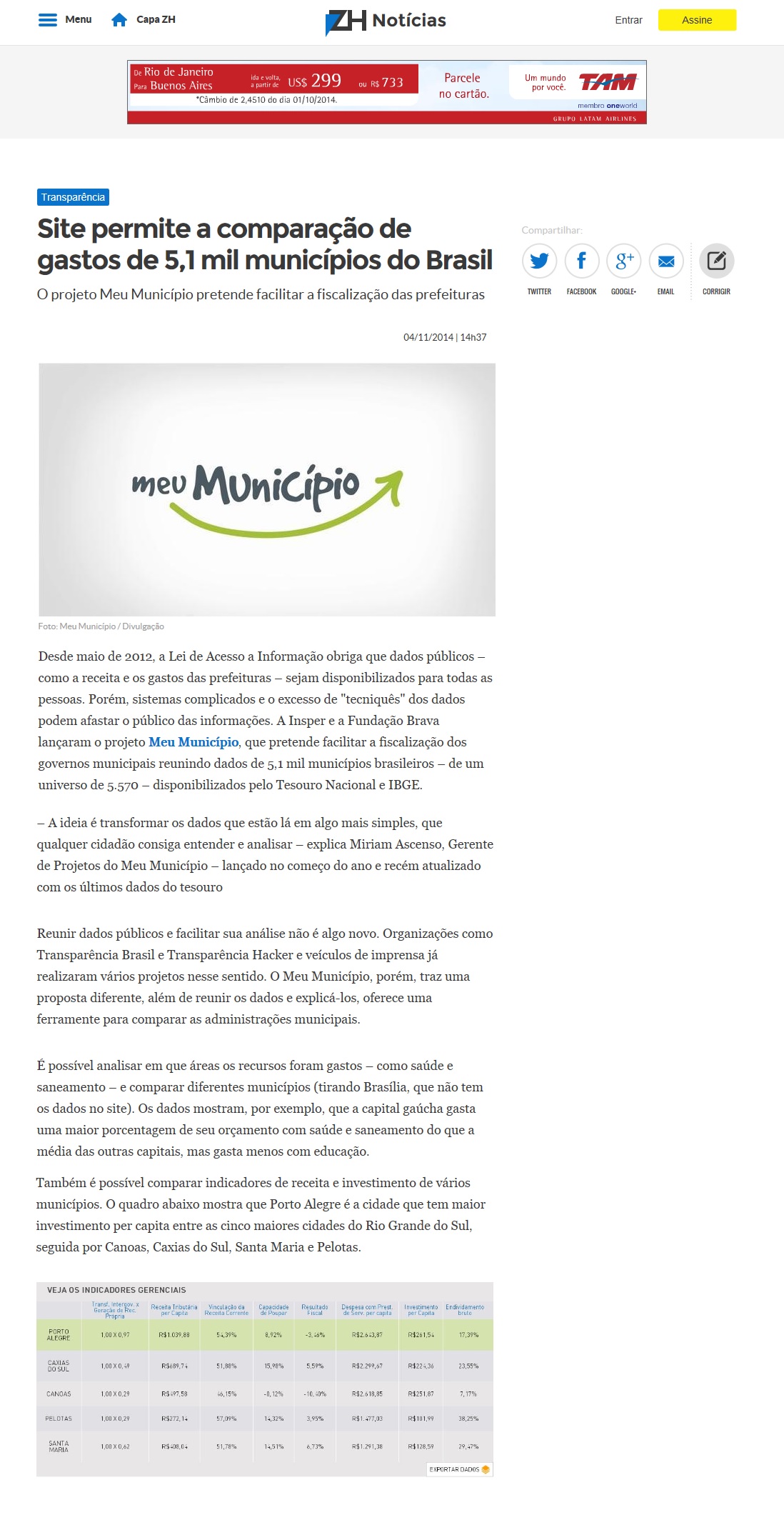 Portal Meu Município no Zero Hora Online