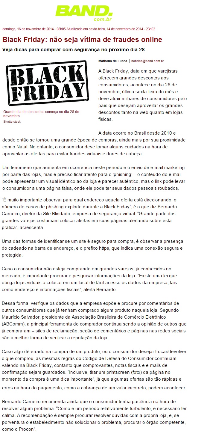 Site Blindado no Portal da Band 16.11.2014