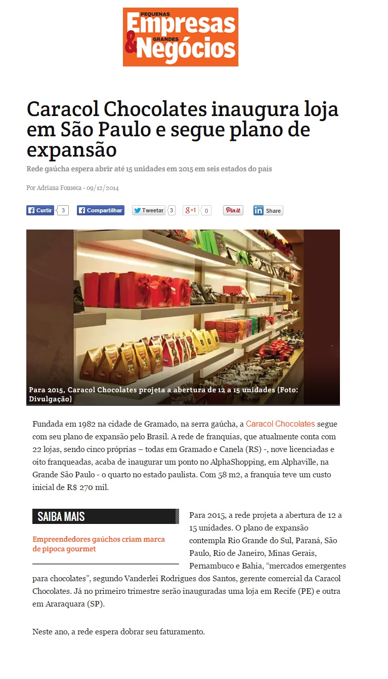 Caracol Chocolates na PEGN Online - 09.12.2014