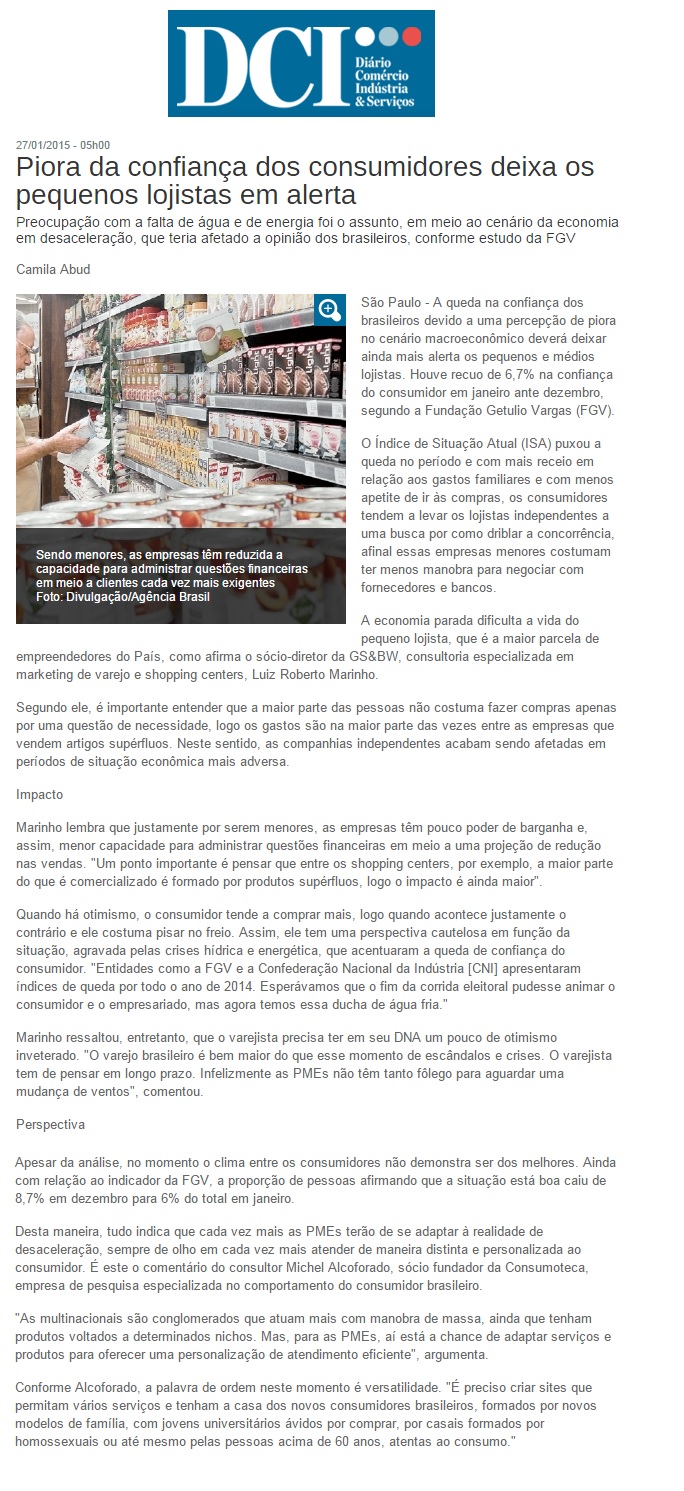 Consumoteca no Jornal DCI - 27.01.2015
