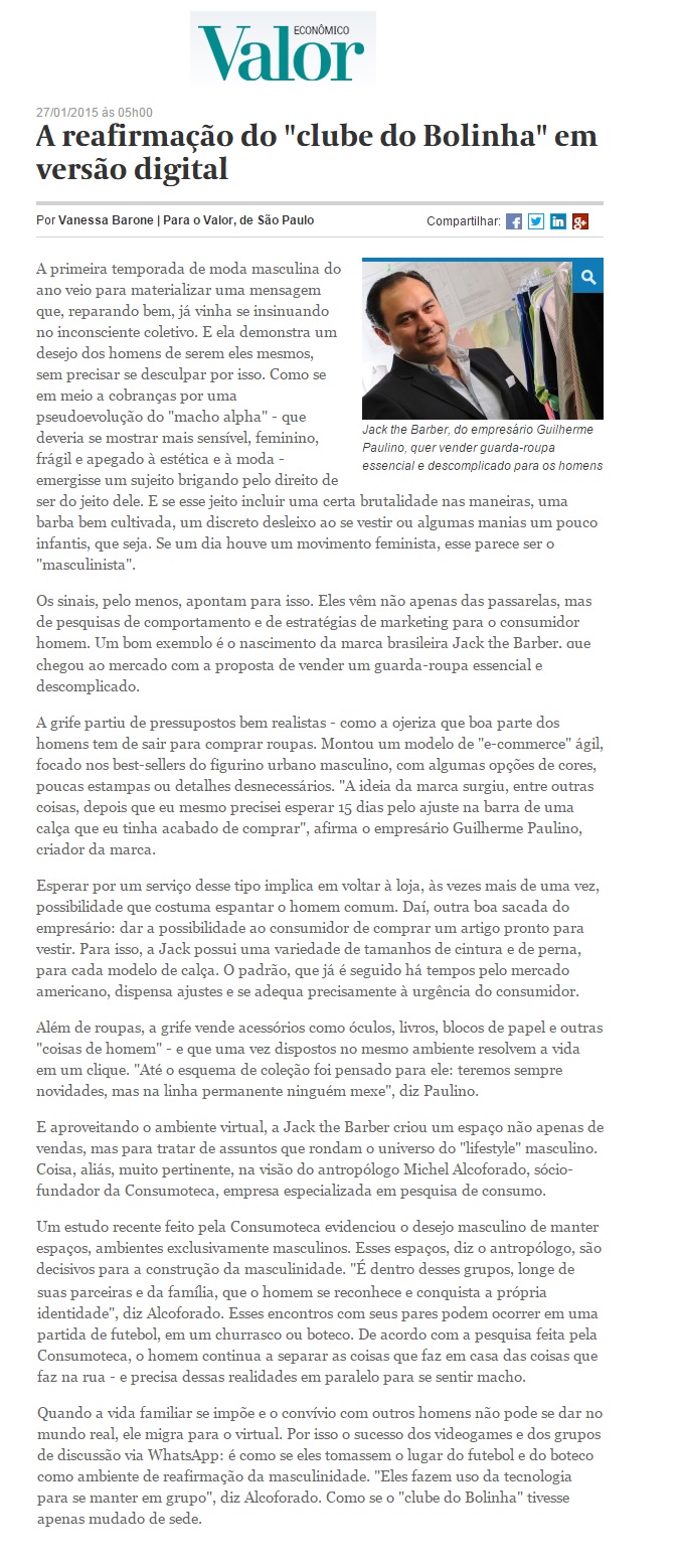 Consumoteca no Jornal Valor Econômico - 27.01.2015