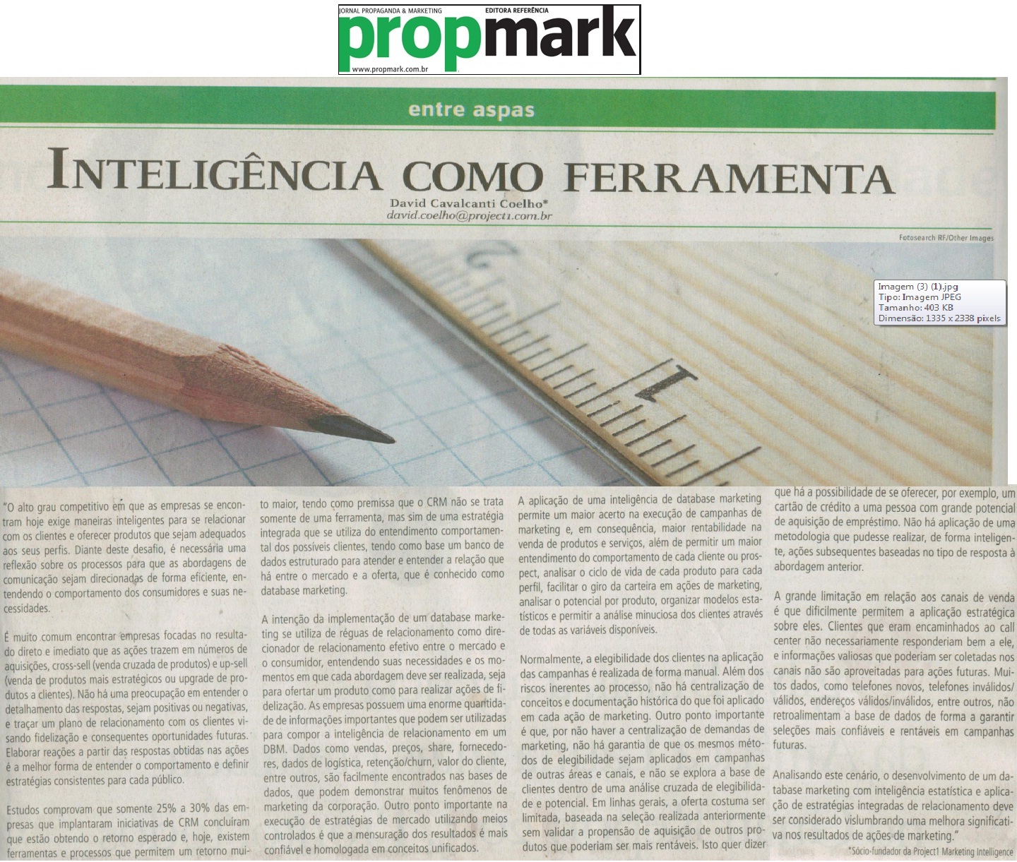 Project1 no Jornal PropMark - 09.02.2015