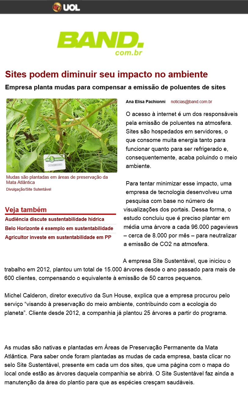 SITE SUSTENTÁVEL NO PORTAL BAND 10 05 2015