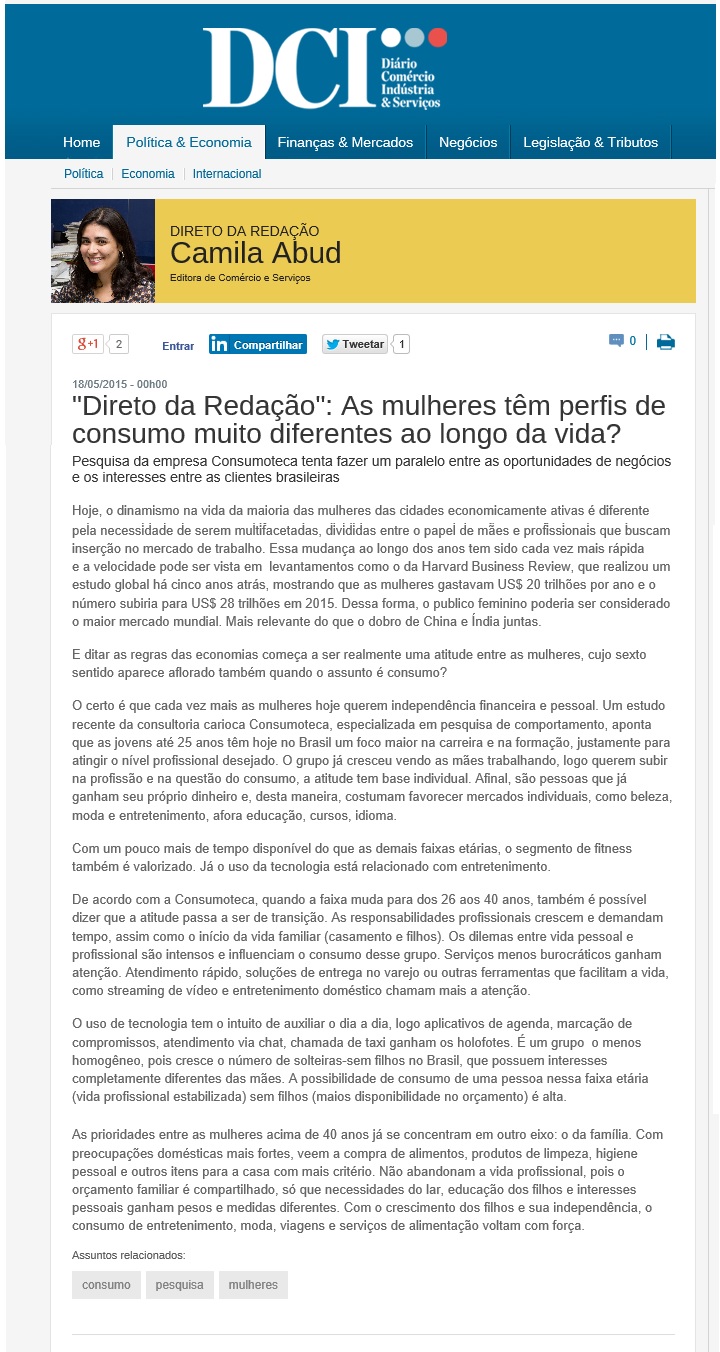 CONSUMOTECA NO JORNAL DCI 18 05 2015